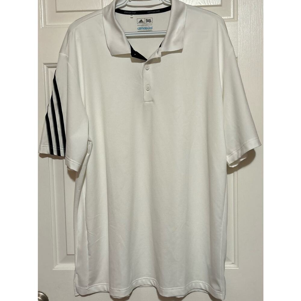 Adidas Climacool Golf White Polo Short Sleeve Three Stripes Right Sleeve Size XL